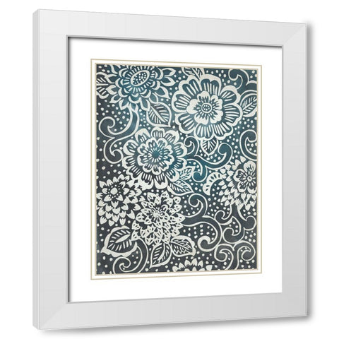 Floral Batik I White Modern Wood Framed Art Print with Double Matting by Zarris, Chariklia