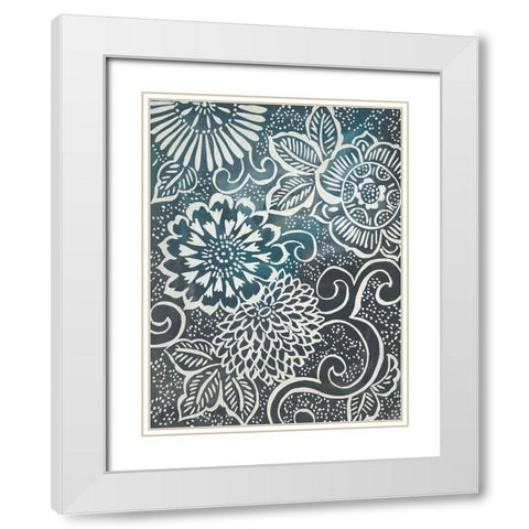 Floral Batik II White Modern Wood Framed Art Print with Double Matting by Zarris, Chariklia