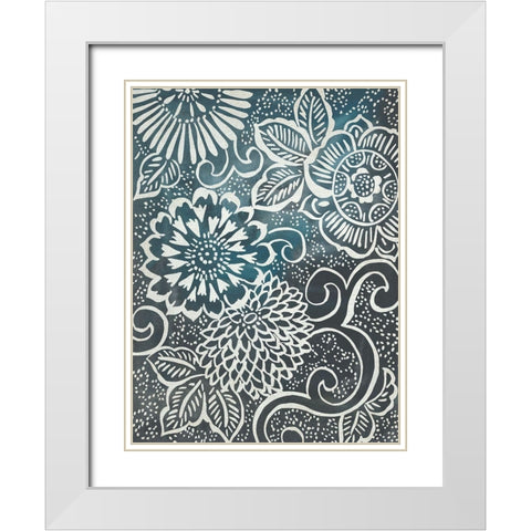 Floral Batik II White Modern Wood Framed Art Print with Double Matting by Zarris, Chariklia