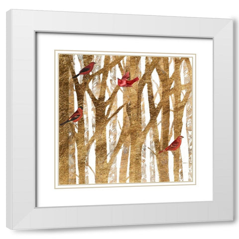 Red Bird Christmas I White Modern Wood Framed Art Print with Double Matting by Studio W