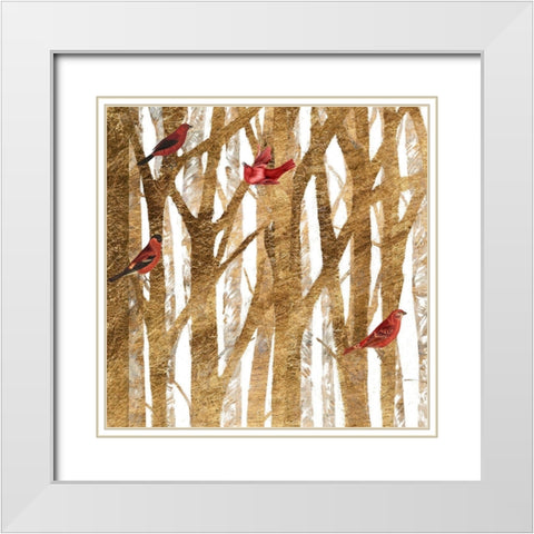 Red Bird Christmas I White Modern Wood Framed Art Print with Double Matting by Studio W