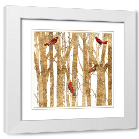 Red Bird Christmas II White Modern Wood Framed Art Print with Double Matting by Studio W