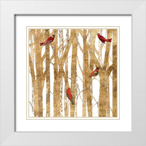 Red Bird Christmas II White Modern Wood Framed Art Print with Double Matting by Studio W