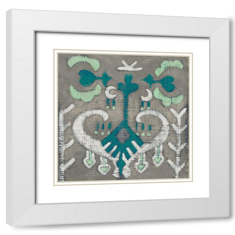 Teal Tapestry I White Modern Wood Framed Art Print with Double Matting by Zarris, Chariklia