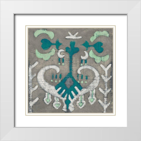 Teal Tapestry I White Modern Wood Framed Art Print with Double Matting by Zarris, Chariklia