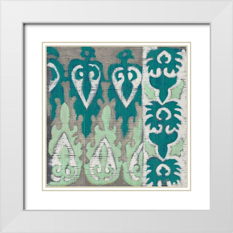 Teal Tapestry II White Modern Wood Framed Art Print with Double Matting by Zarris, Chariklia