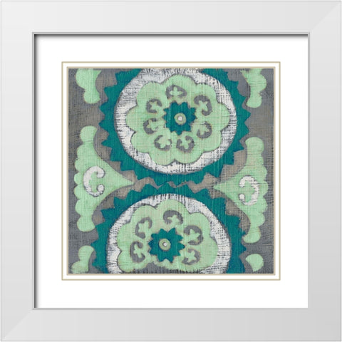 Teal Tapestry III White Modern Wood Framed Art Print with Double Matting by Zarris, Chariklia