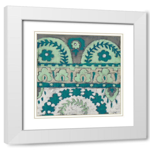 Teal Tapestry IV White Modern Wood Framed Art Print with Double Matting by Zarris, Chariklia