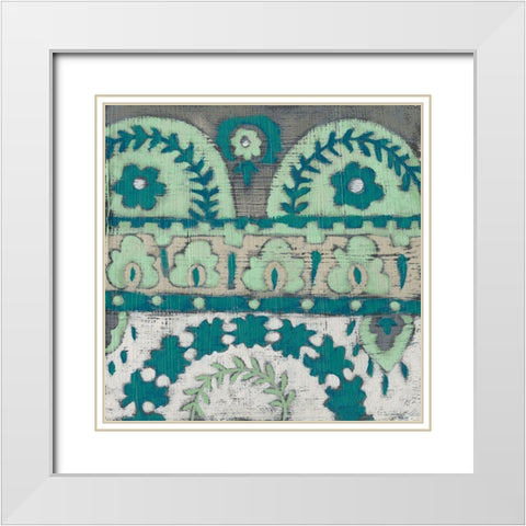 Teal Tapestry IV White Modern Wood Framed Art Print with Double Matting by Zarris, Chariklia