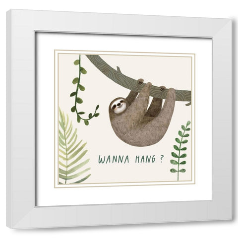 Sloth Sayings I White Modern Wood Framed Art Print with Double Matting by Borges, Victoria