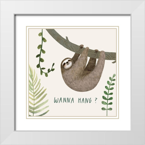 Sloth Sayings I White Modern Wood Framed Art Print with Double Matting by Borges, Victoria