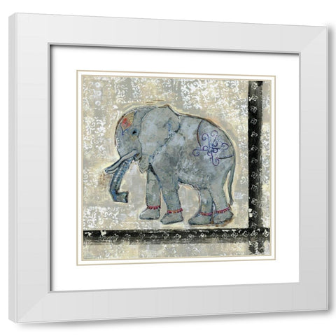 Global Elephant V White Modern Wood Framed Art Print with Double Matting by Daavettila, Tara