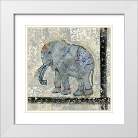 Global Elephant V White Modern Wood Framed Art Print with Double Matting by Daavettila, Tara