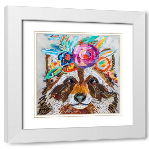 Raccoon Floral White Modern Wood Framed Art Print with Double Matting by St. Hilaire, Elizabeth