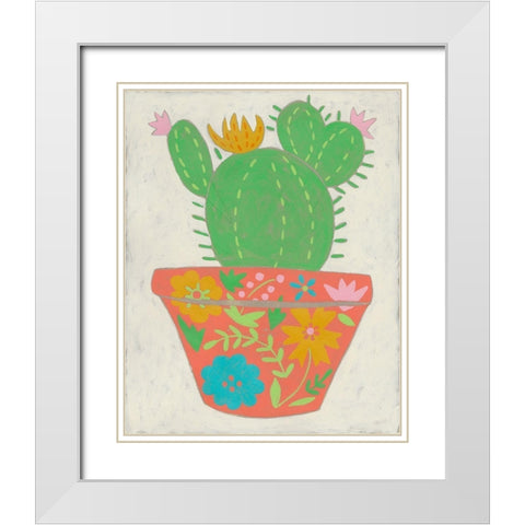 Happy Cactus I White Modern Wood Framed Art Print with Double Matting by Zarris, Chariklia