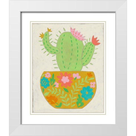 Happy Cactus II White Modern Wood Framed Art Print with Double Matting by Zarris, Chariklia