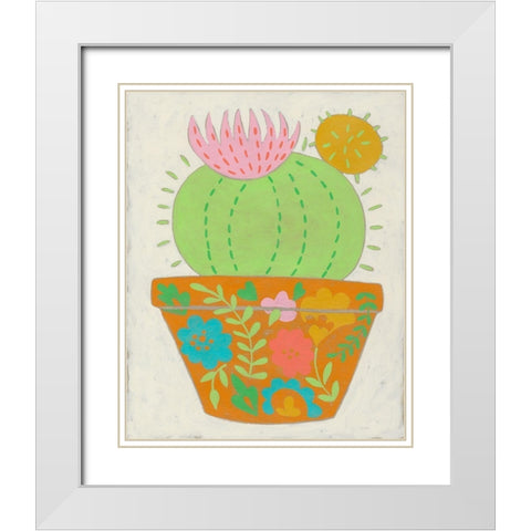 Happy Cactus III White Modern Wood Framed Art Print with Double Matting by Zarris, Chariklia