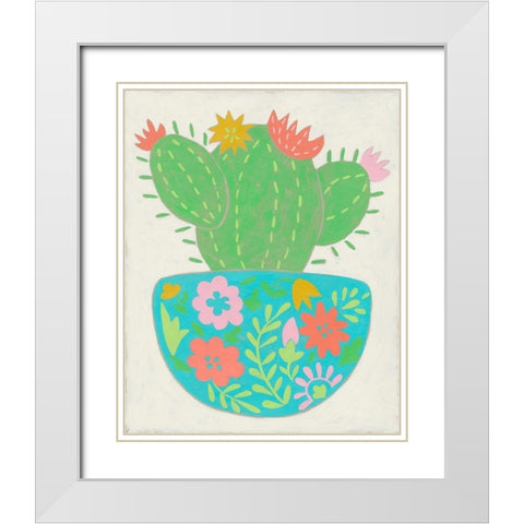 Happy Cactus IV White Modern Wood Framed Art Print with Double Matting by Zarris, Chariklia