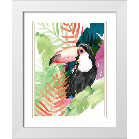 Toucan Palms I White Modern Wood Framed Art Print with Double Matting by Parker, Jennifer Paxton