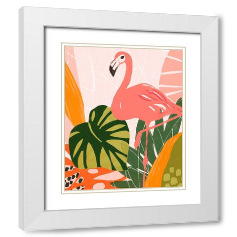 Jungle Flamingo I White Modern Wood Framed Art Print with Double Matting by Vess, June Erica