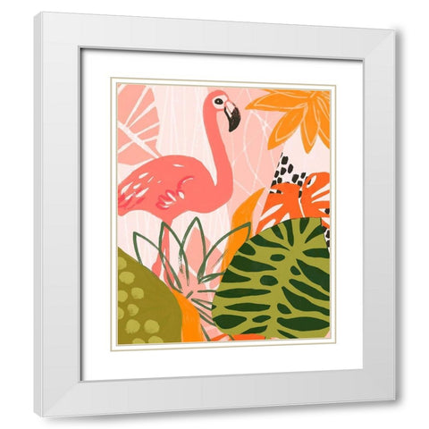 Jungle Flamingo II White Modern Wood Framed Art Print with Double Matting by Vess, June Erica