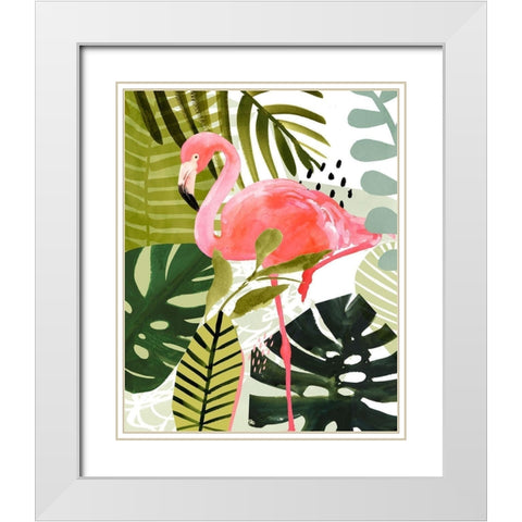 Flamingo Forest I White Modern Wood Framed Art Print with Double Matting by Borges, Victoria