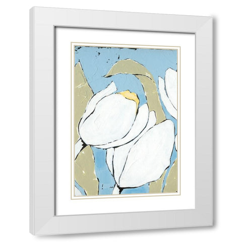 White Tulip Triptych II White Modern Wood Framed Art Print with Double Matting by Reynolds, Jade