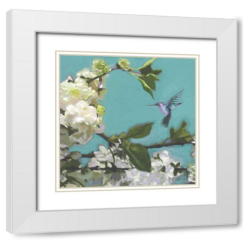 Hummingbird Florals I White Modern Wood Framed Art Print with Double Matting by Novak, Rick