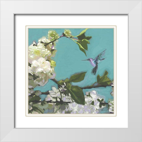Hummingbird Florals I White Modern Wood Framed Art Print with Double Matting by Novak, Rick