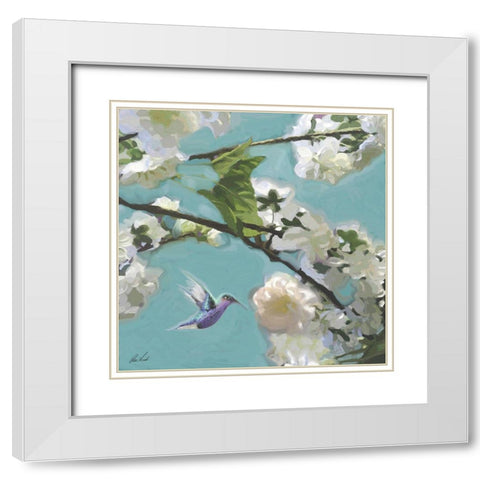 Hummingbird Florals II White Modern Wood Framed Art Print with Double Matting by Novak, Rick
