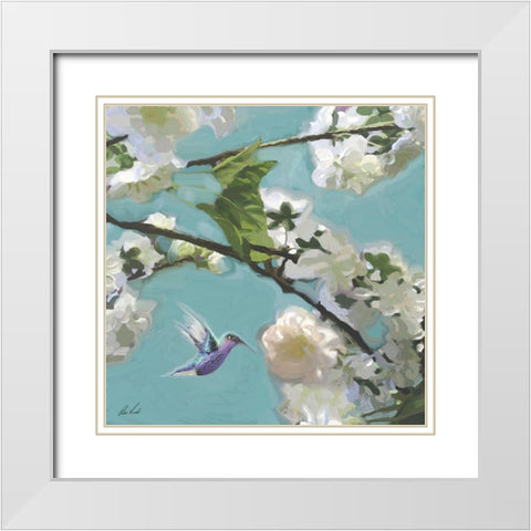 Hummingbird Florals II White Modern Wood Framed Art Print with Double Matting by Novak, Rick