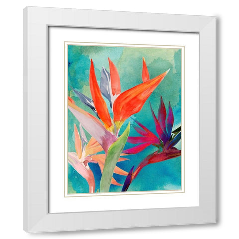 Vivid Birds of Paradise I White Modern Wood Framed Art Print with Double Matting by Parker, Jennifer Paxton