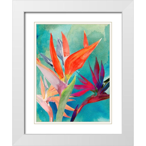 Vivid Birds of Paradise I White Modern Wood Framed Art Print with Double Matting by Parker, Jennifer Paxton