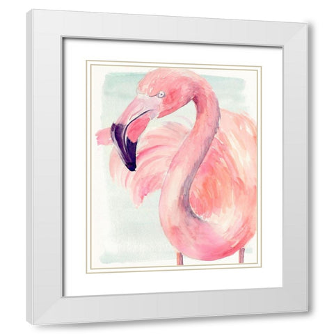 Pastel Flamingo I White Modern Wood Framed Art Print with Double Matting by Parker, Jennifer Paxton