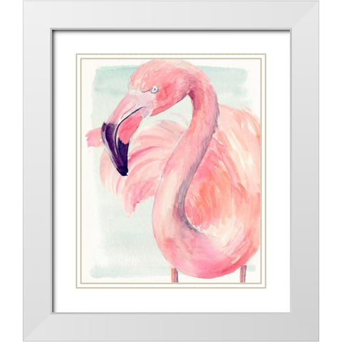 Pastel Flamingo I White Modern Wood Framed Art Print with Double Matting by Parker, Jennifer Paxton