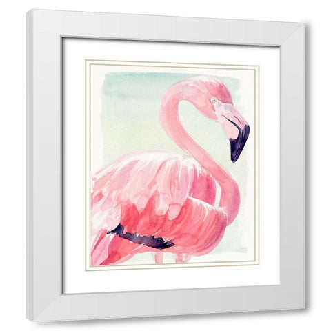 Pastel Flamingo II White Modern Wood Framed Art Print with Double Matting by Parker, Jennifer Paxton