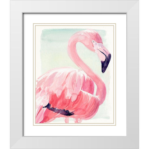 Pastel Flamingo II White Modern Wood Framed Art Print with Double Matting by Parker, Jennifer Paxton
