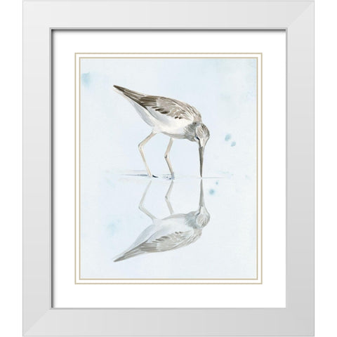 Sandpiper Reflections I White Modern Wood Framed Art Print with Double Matting by Parker, Jennifer Paxton