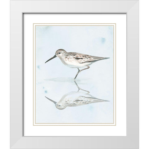 Sandpiper Reflections II White Modern Wood Framed Art Print with Double Matting by Parker, Jennifer Paxton