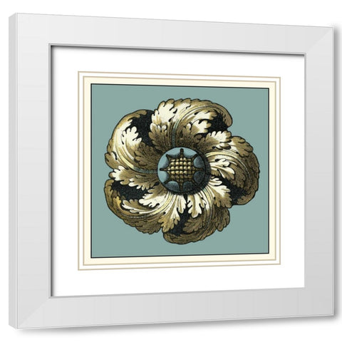 Floral Medallion II White Modern Wood Framed Art Print with Double Matting by Vision Studio