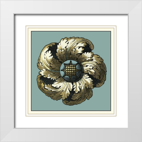 Floral Medallion II White Modern Wood Framed Art Print with Double Matting by Vision Studio