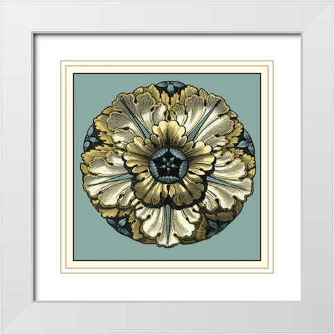 Floral Medallion V White Modern Wood Framed Art Print with Double Matting by Vision Studio