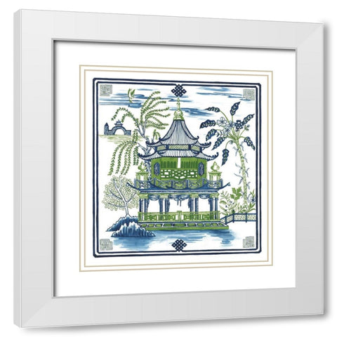 Pagoda Visit I White Modern Wood Framed Art Print with Double Matting by Wang, Melissa