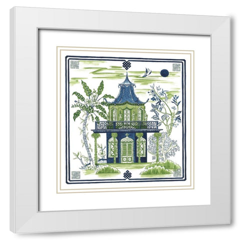 Pagoda Visit II White Modern Wood Framed Art Print with Double Matting by Wang, Melissa