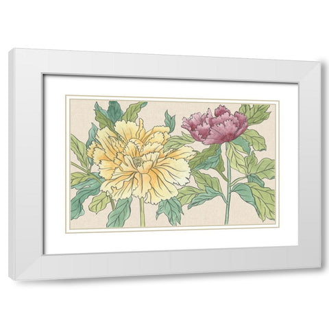 Peony Blooms II White Modern Wood Framed Art Print with Double Matting by Wang, Melissa