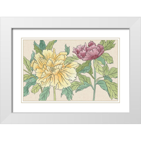 Peony Blooms II White Modern Wood Framed Art Print with Double Matting by Wang, Melissa