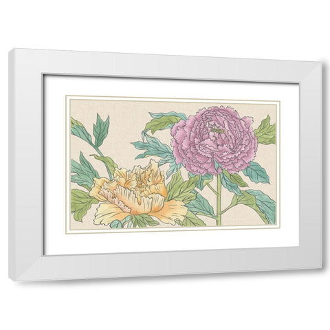 Peony Blooms III White Modern Wood Framed Art Print with Double Matting by Wang, Melissa