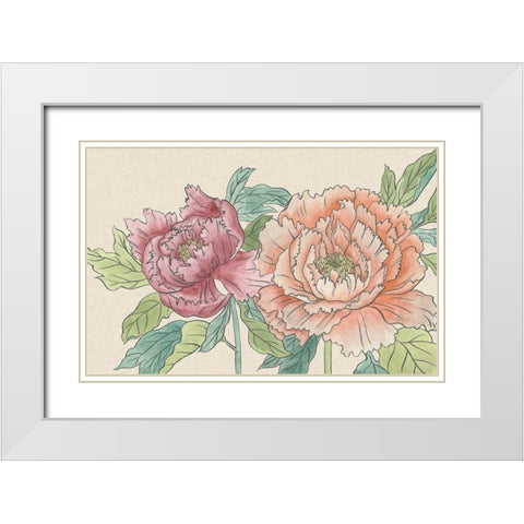 Peony Blooms IV White Modern Wood Framed Art Print with Double Matting by Wang, Melissa