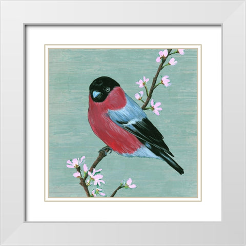 Bird and Blossoms I White Modern Wood Framed Art Print with Double Matting by Wang, Melissa