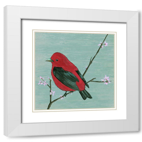 Bird and Blossoms III White Modern Wood Framed Art Print with Double Matting by Wang, Melissa